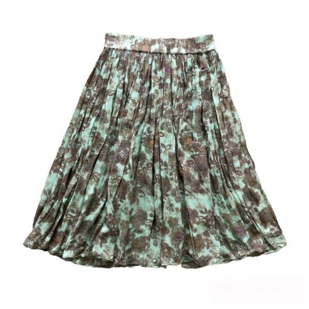 Sundance Green Floral Gathered Pleated Midi Skirt Size Medium Boho Bohemian